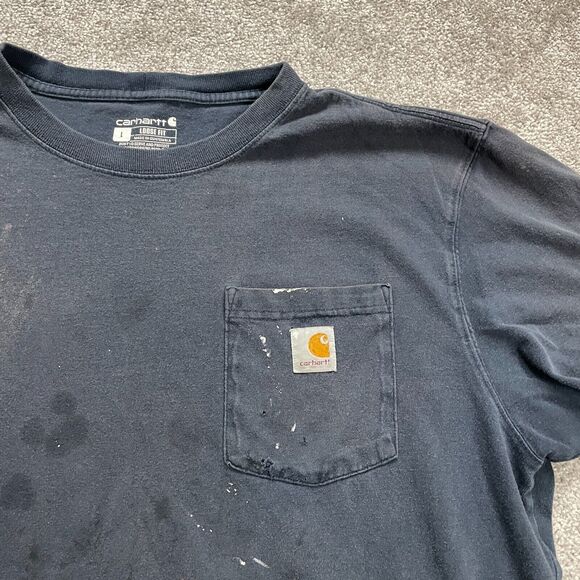 Carhartt K87 Loose Fit T-Shirt Mens Large Blue k Crew Neck Cotton Pocket Tee Top - Picture 9 of 16